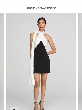 Halston Satin Halter Mini Dress - Black & White